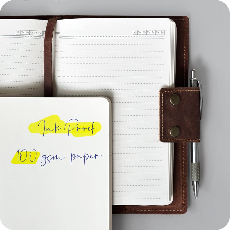 le vent Albero Genuine Leather Refillable Journal for Men & Women - 5x8 Vintage Brown Handmade Leather Cover, 200+200 Lined & Unlined Pages (100gsm) - A5 Notebook Travel, Engineering, Executive & Writers Use - Image 4