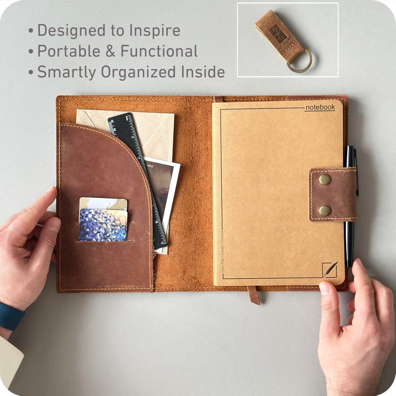 le vent Albero Genuine Leather Refillable Journal for Men & Women - 5x8 Vintage Brown Handmade Leather Cover, 200+200 Lined & Unlined Pages (100gsm) - A5 Notebook Travel, Engineering, Executive & Writers Use - Image 3