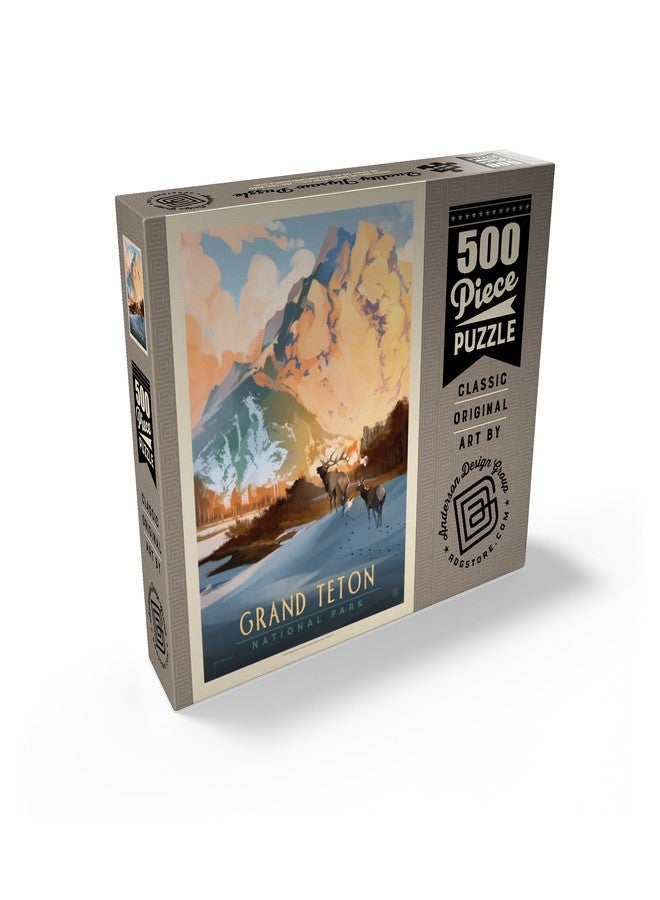 MyPuzzle.com MyPuzzle Grand Teton National Park: Winter Hush, Vintage Poster - Premium 500 Piece Jigsaw Puzzle for Adults - Image 2