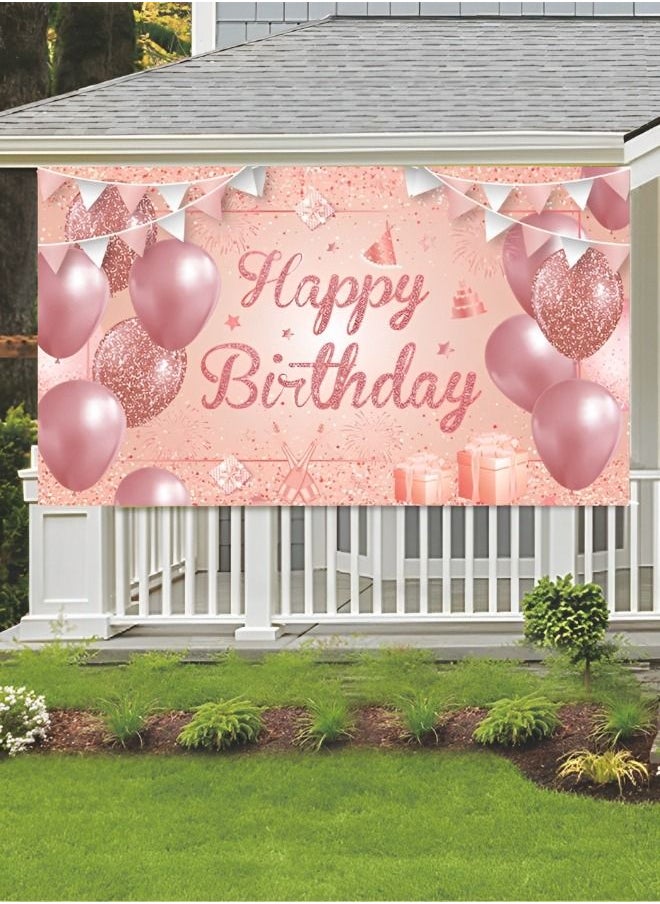 GROIC - Happy Birthday Party Decorations Supplies Birthday Party Backdrop Happy Birthday Banner Baby Shower Photography Background Photo Booth Pink and Rose Gold 185*110cm - Image 1