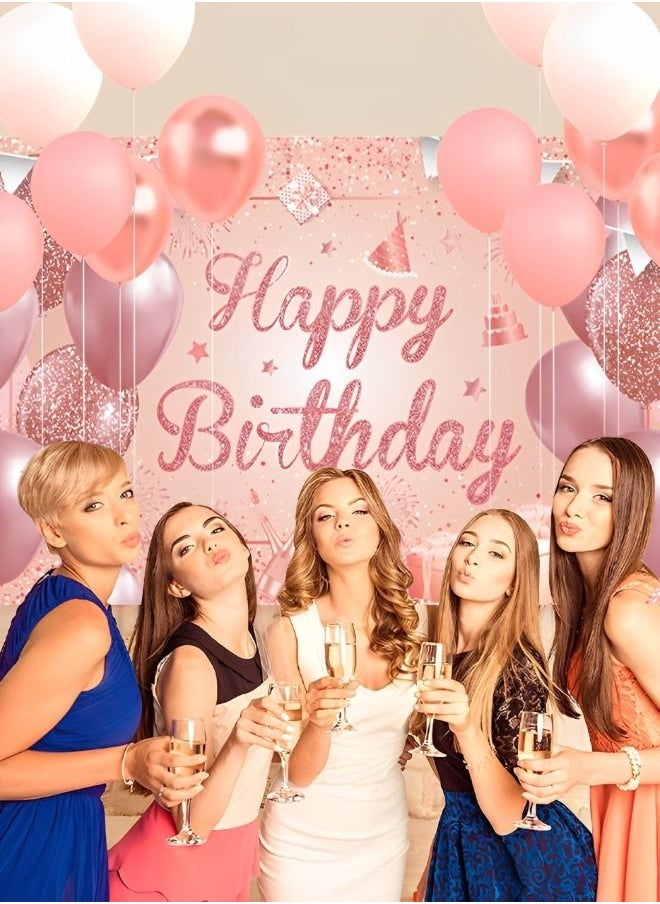 GROIC - Happy Birthday Party Decorations Supplies Birthday Party Backdrop Happy Birthday Banner Baby Shower Photography Background Photo Booth Pink and Rose Gold 185*110cm - Image 1