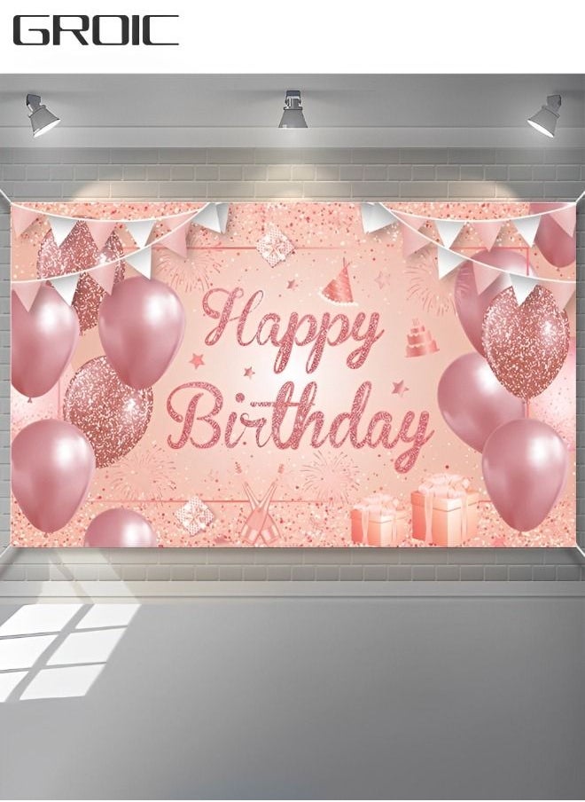 GROIC - Happy Birthday Party Decorations Supplies Birthday Party Backdrop Happy Birthday Banner Baby Shower Photography Background Photo Booth Pink and Rose Gold 185*110cm - Image 1