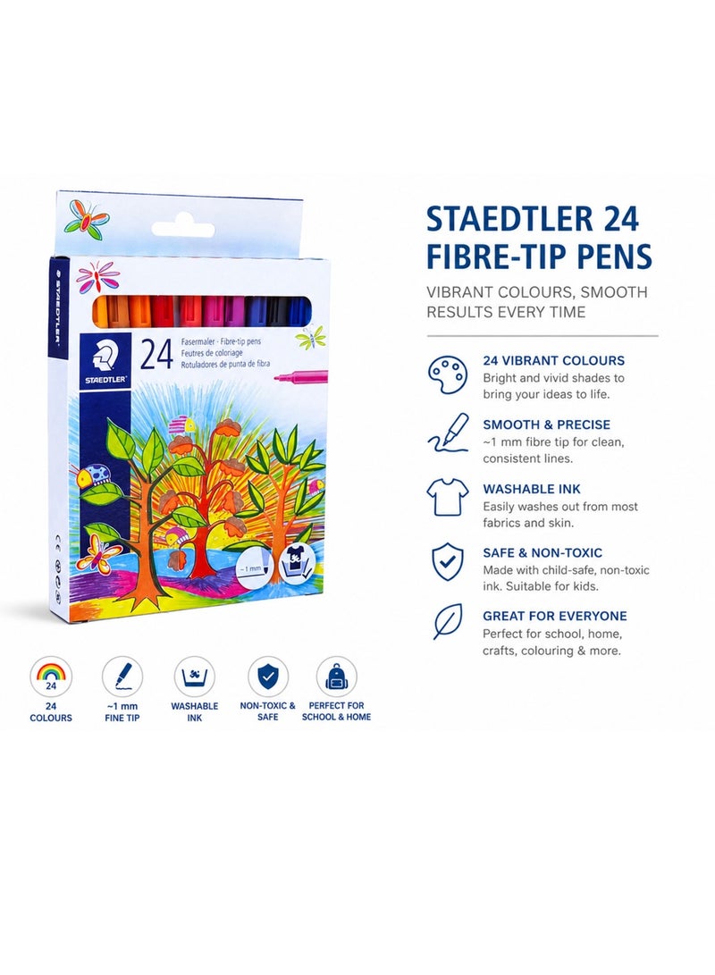 STAEDTLER 24-Piece Noris Fibre Tip Washable Colouing Pens Multicolour - Image 2
