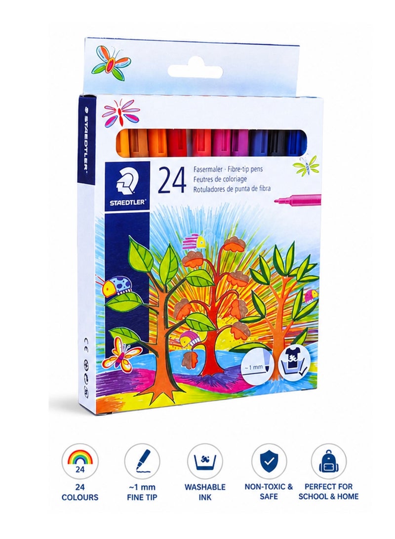 STAEDTLER 24-Piece Noris Fibre Tip Washable Colouing Pens Multicolour - Image 1