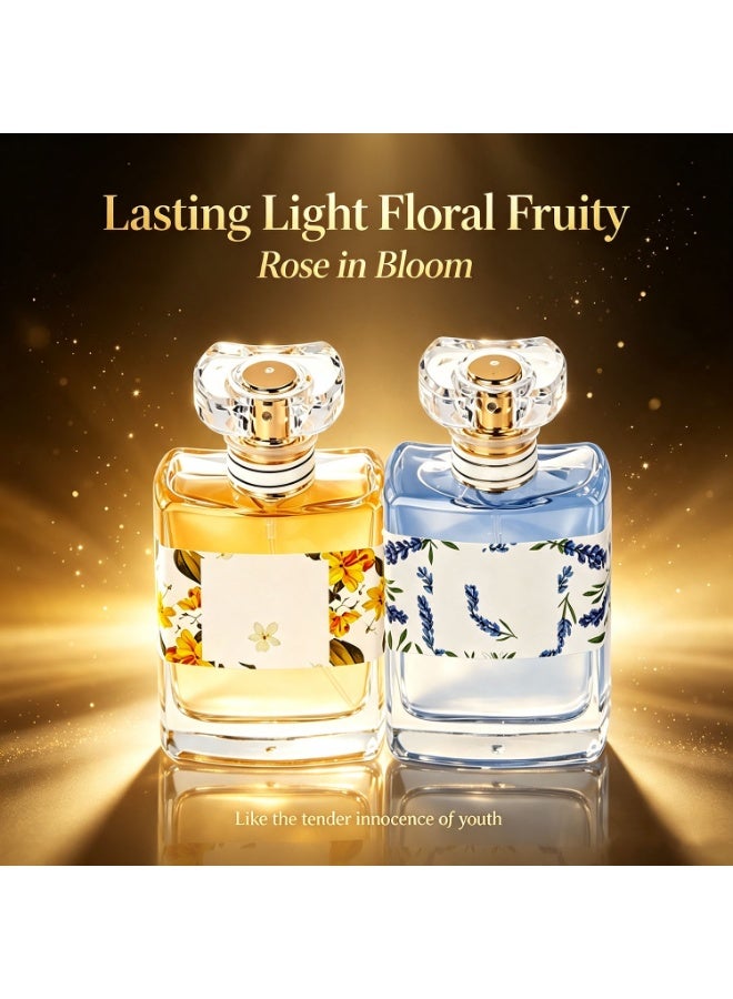 عبوتان صغيرتان من ماء عطر للنساء، ماء عطر نسائي، زجاجة صغيرة، عطر زهري، حجم مناسب للسفر، عطر فاخر، قطعة مميزة لهواة الجمع، 50 مل لكل زجاجة - Image 3