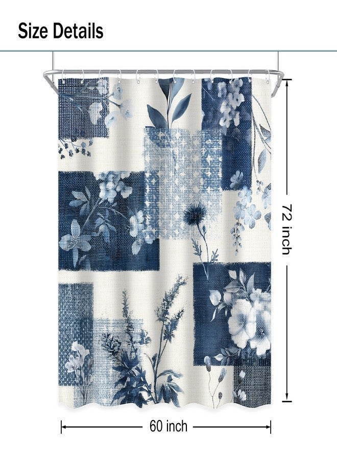 Ufeela Blue Abstract Floral Printed Shower Curtain 60Wx72L Inch Navy Blue Grey Vintage Boho Flower Rustic Plant Botanical Pretty Bathroom Set Girly Women Bath Curtain Bathtub Accessories Home Decor - Image 5