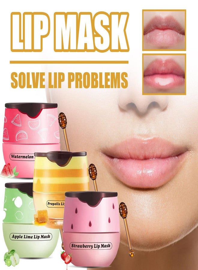 Tiejdhr 4 Pcs Honey Lip Balm, Strawberry Apple Watermelon Lip Mask, Moisturizing Lip Sleeping Mask, Hydrate Repair Prevent Dry Cracked Lip (Honey+Strawberry+Apple Lime+Watermelon) - Image 2