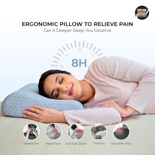 CareFoam Memory Foam Cervical Neck Pillow | 2 Years Warranty | Pain Relief Sleep, Improves Posture Spinal Alignment, Neck Pain Relief | King 23 x 14 x 4.5 Inch | Grey Jacquard Cover | Pack of 1 - Image 4