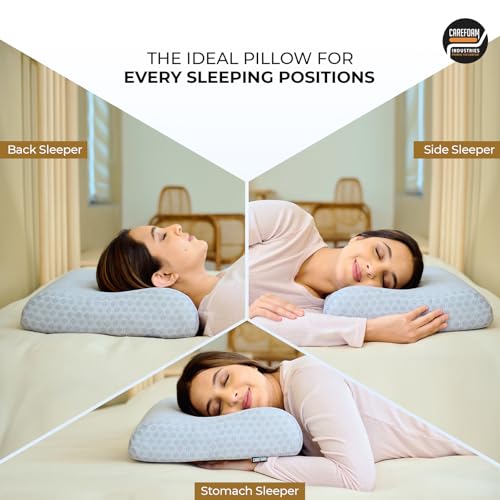 CareFoam Memory Foam Cervical Neck Pillow | 2 Years Warranty | Pain Relief Sleep, Improves Posture Spinal Alignment, Neck Pain Relief | King 23 x 14 x 4.5 Inch | Grey Jacquard Cover | Pack of 1 - Image 2