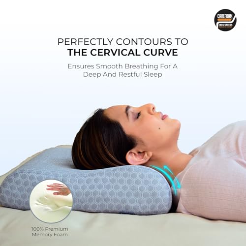 CareFoam Memory Foam Cervical Neck Pillow | 2 Years Warranty | Pain Relief Sleep, Improves Posture Spinal Alignment, Neck Pain Relief | King 23 x 14 x 4.5 Inch | Grey Jacquard Cover | Pack of 1 - Image 3