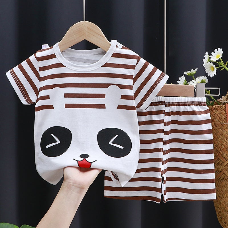 Kids Cotton Summer Outfits Set K004-Short Coffee Bear 