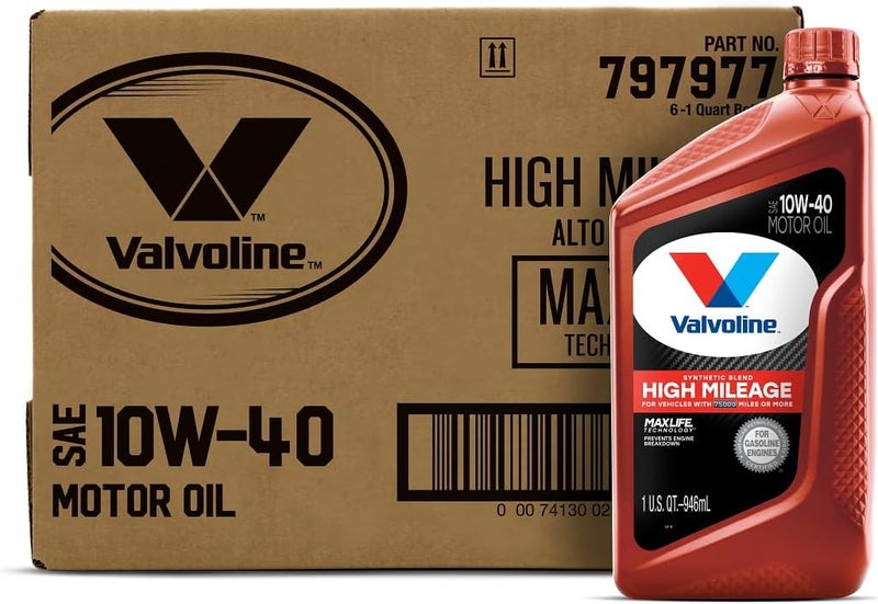 Valvoline زيت محرك صناعي مختلط فالفولين عالي الأميال بتقنية ماكس لايف SAE 10W40 1 QT علبة من 6 - Image 1