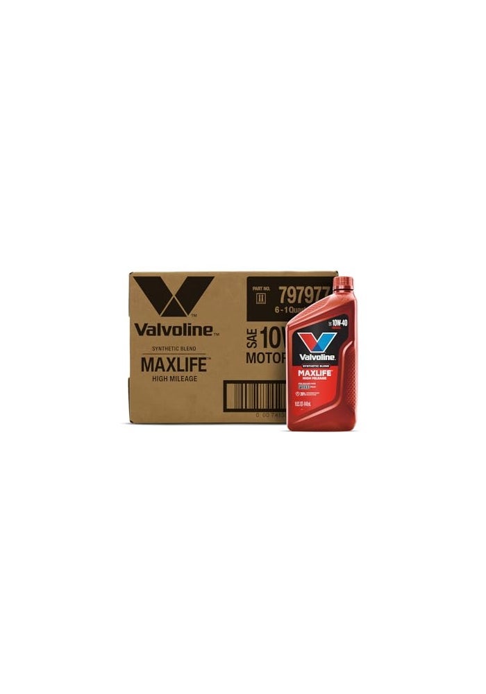 Valvoline زيت محرك صناعي مختلط فالفولين عالي الأميال بتقنية ماكس لايف SAE 10W40 1 QT علبة من 6 - Image 1