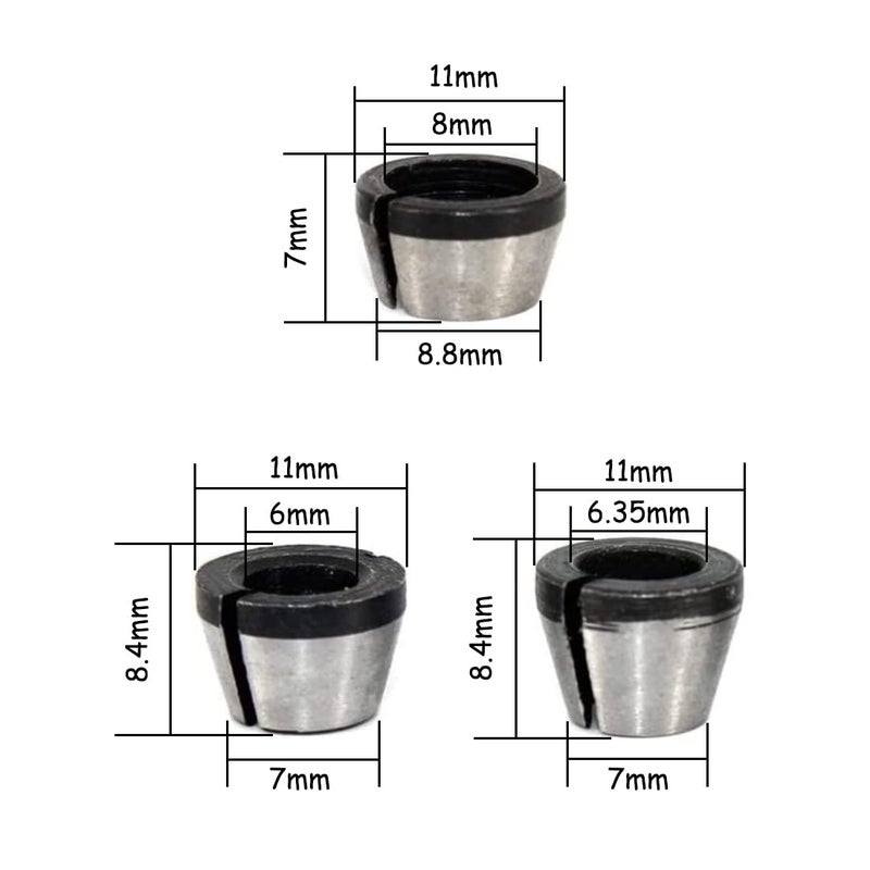 SeonFook 6Pcs Router Collet Adapter 6mm 1/4" 8mm Steel Collets Trimmer Clamping Collet Adaptors Chuck Router Bit for Woodworking Engraving Trimming Machine Tool - Image 2