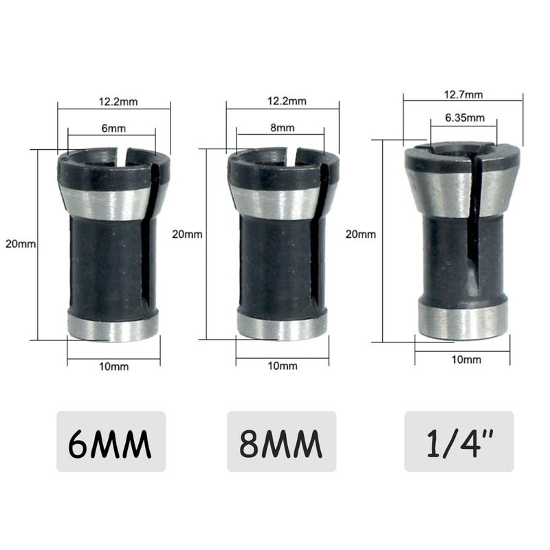 SeonFook 6Pcs Router Collet Adapter 6mm 1/4" 8mm Steel Collets Trimmer Clamping Collet Adaptors Chuck Router Bit for Woodworking Engraving Trimming Machine Tool - Image 3