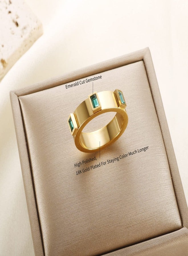 JINHUI Emerald Ring for Women, Thanksgiving Gift, 18k Gold Plated Emerald Cut Engagement Ring, Dainty Birthstone Ring Jewelry Gift (Size 9). - Image 5