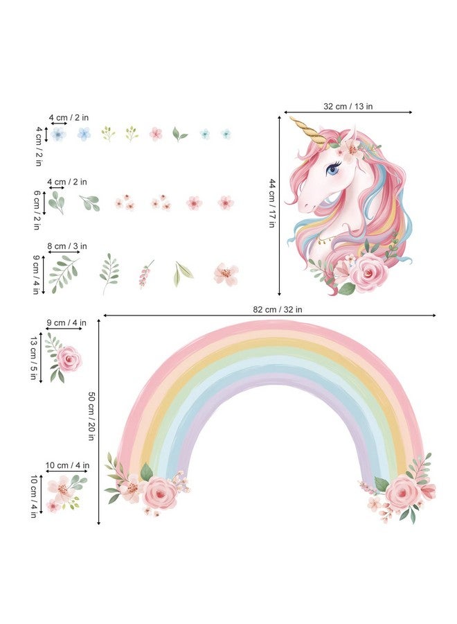 wondever Large Rainbow Wall Decals Unicorn Flower Peel and Stick Wall Art Stickers for Girls Bedroom Kids Room Baby Nursery - Image 4