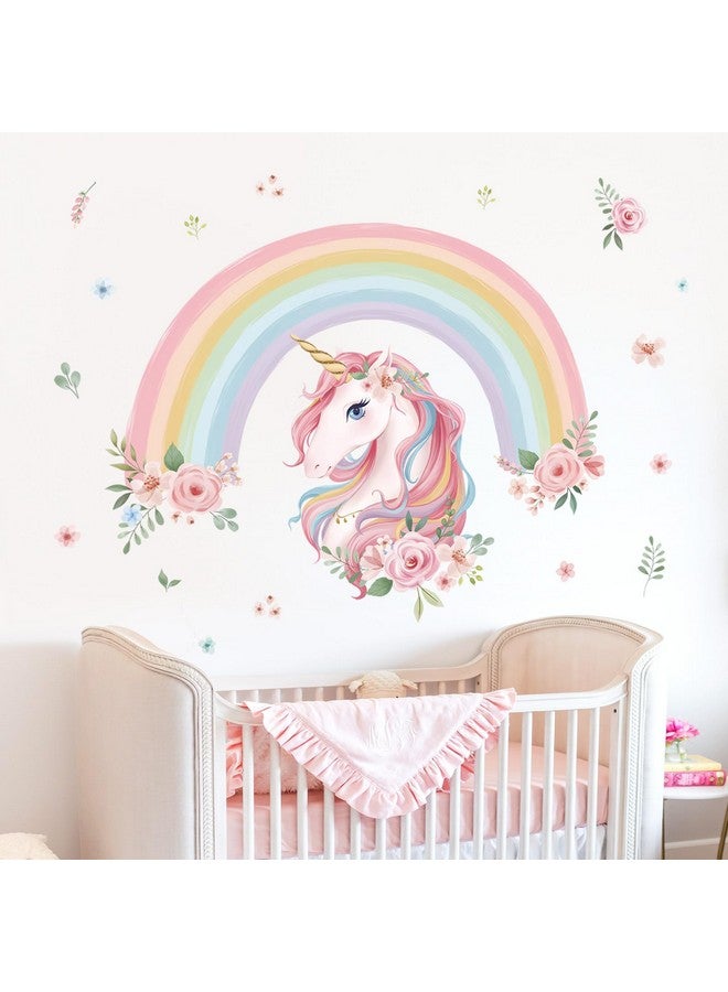 wondever Large Rainbow Wall Decals Unicorn Flower Peel and Stick Wall Art Stickers for Girls Bedroom Kids Room Baby Nursery - Image 3