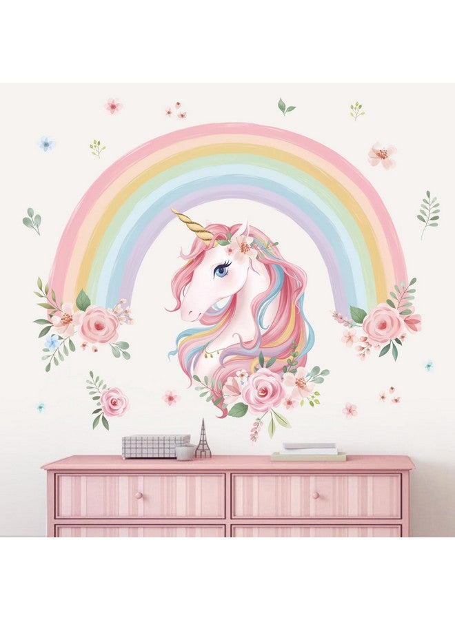 wondever Large Rainbow Wall Decals Unicorn Flower Peel and Stick Wall Art Stickers for Girls Bedroom Kids Room Baby Nursery - Image 2
