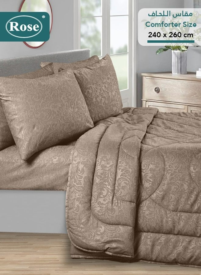 Rose Luxurious Flory Comforter Set, High Quality Microfiber, 6 pieces, Super Soft Cozy Breathable Cooling, Fits Double Size Bed 200x200 cm, Mocha - Image 3
