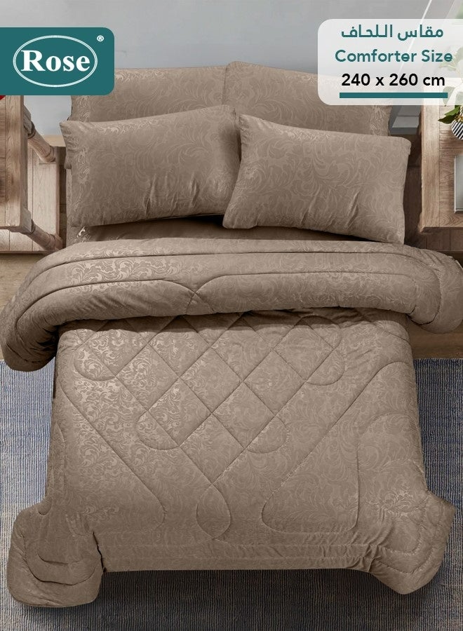 Rose Luxurious Flory Comforter Set, High Quality Microfiber, 6 pieces, Super Soft Cozy Breathable Cooling, Fits Double Size Bed 200x200 cm, Mocha - Image 4
