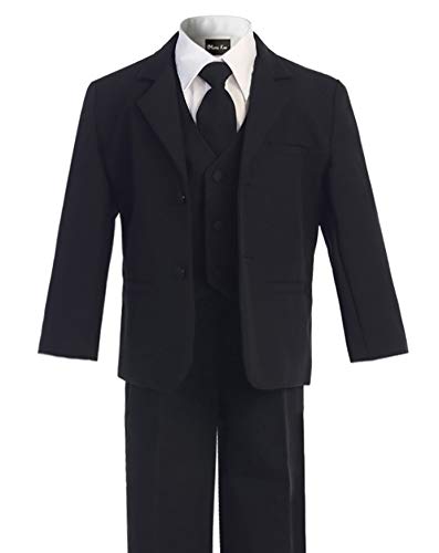 OLIVIA KOO Boys Classic Suit Set with Cloth Cover ButtonsLargeBlack - Image 2