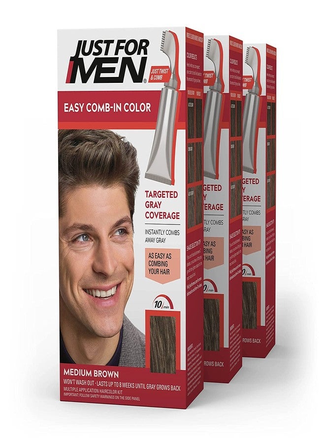 Just For Men Easy Comb-In Color, Hair Coloring for Men with Comb Applicator - Medium Brown, A-35, Pack of 3 - Image 1