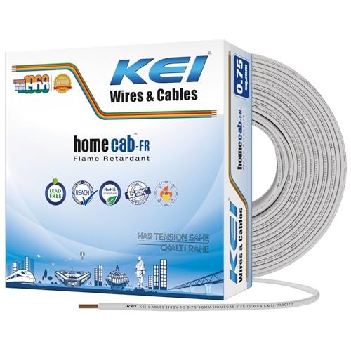 KEI WIRES & CABLES Homecab 0.75 sqmm 1 Core Copper Flame Retardant House Wire PVC Insulated Cable for Domestic & Industrial Electrical Wiring (White, 90 Meters) - Image 1