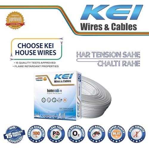 KEI WIRES & CABLES Homecab 0.75 sqmm 1 Core Copper Flame Retardant House Wire PVC Insulated Cable for Domestic & Industrial Electrical Wiring (White, 90 Meters) - Image 2