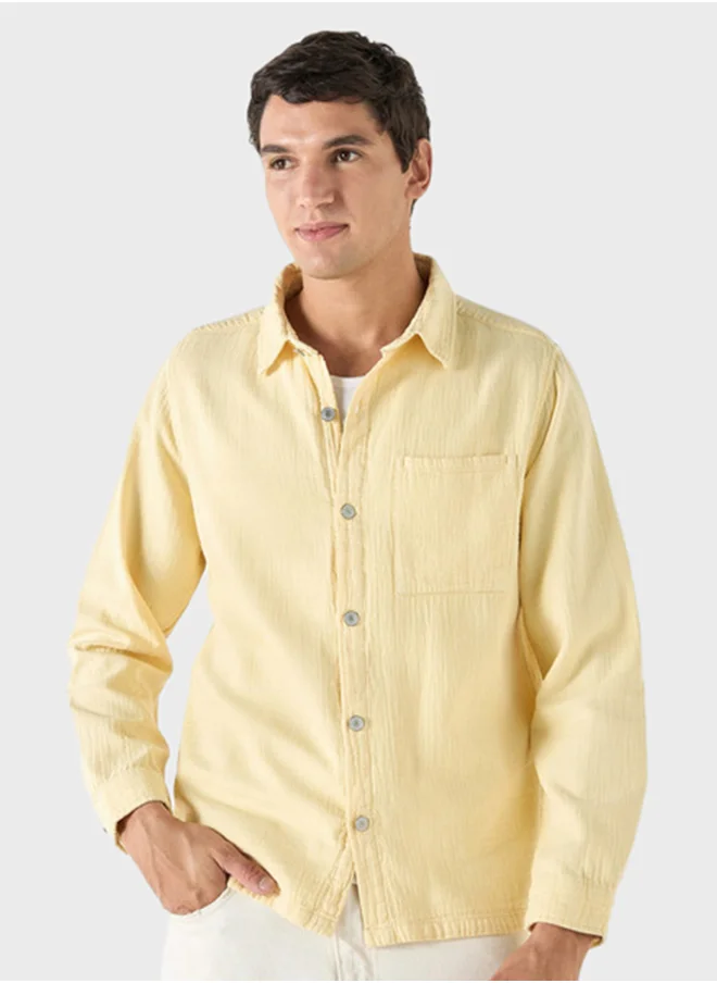 لي كوبر Relaxed Fit Textured Denim Shirt With Pocket