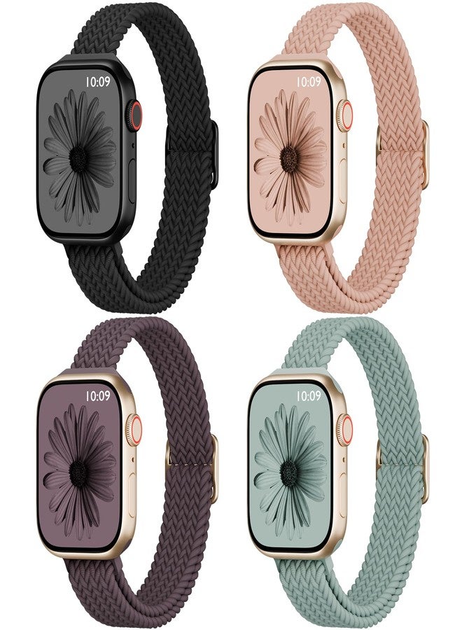 4 قطع من حزام ساعة Apple Watch 38 مم 42 مم 40 مم 44 مم 41 مم 45 مم 46 مم 49 مم للنساء والرجال، حزام رفيع من النايلون بحلقة فردية لسلسلة iWatch 11 10 9 8 7 SE 6 5 4 3 Ultra - Image 1