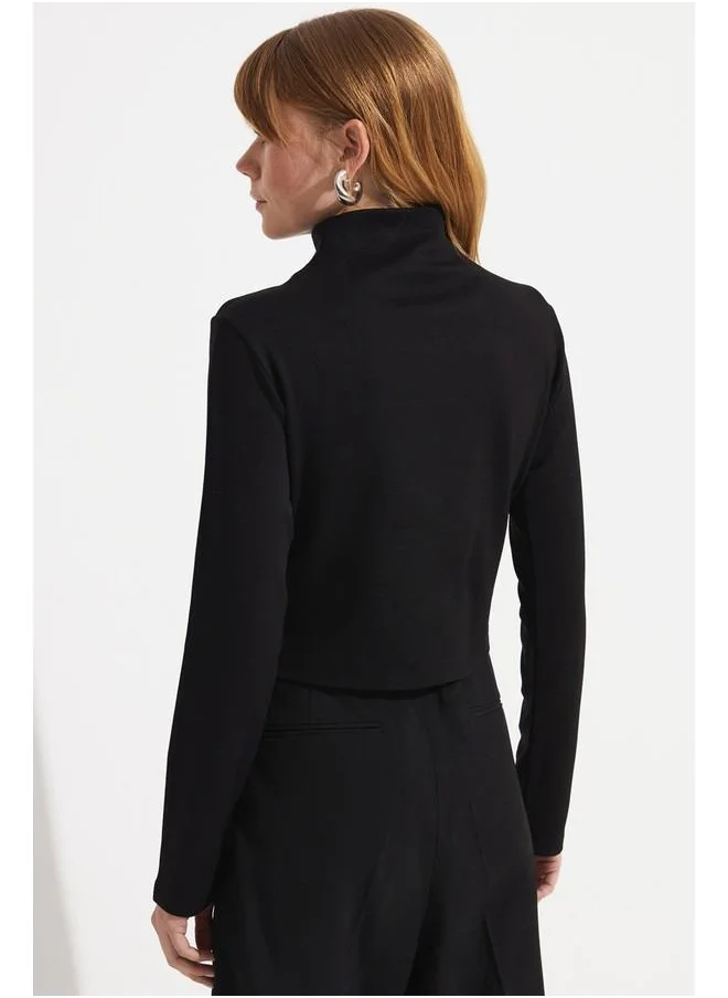 جون June Zipper Detailed Mini Dress Black
