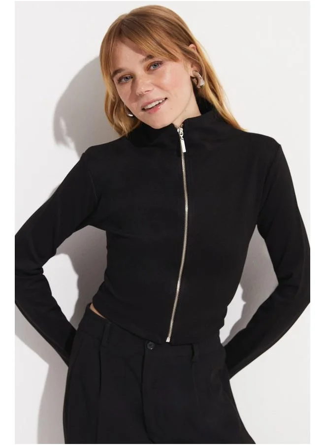 جون June Zipper Detailed Mini Dress Black