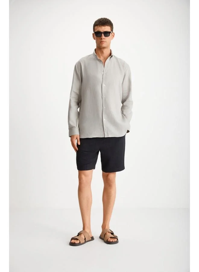 GRIMELANGE Grimelange Hendra Men's Linen Regular Gray Shirt