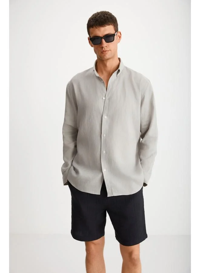 GRIMELANGE Grimelange Hendra Men's Linen Regular Gray Shirt