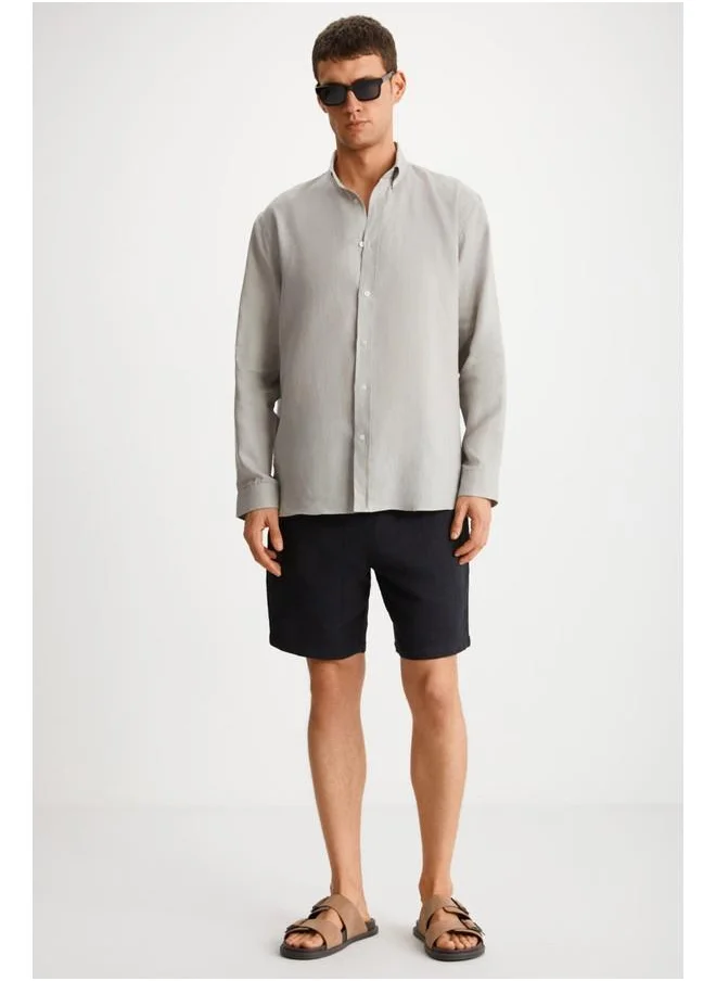 GRIMELANGE Grimelange Hendra Men's Linen Regular Gray Shirt