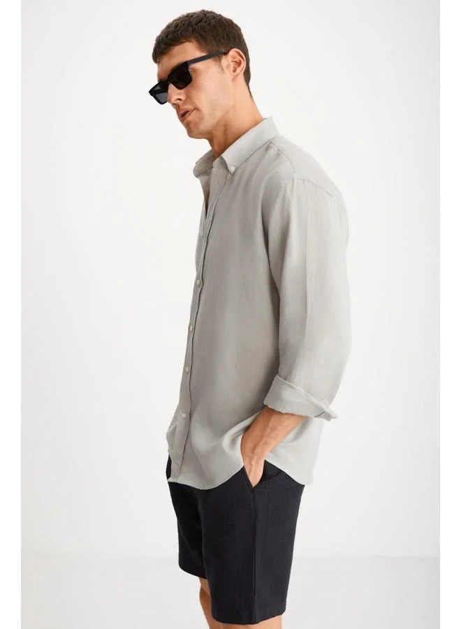 GRIMELANGE Grimelange Hendra Men's Linen Regular Gray Shirt