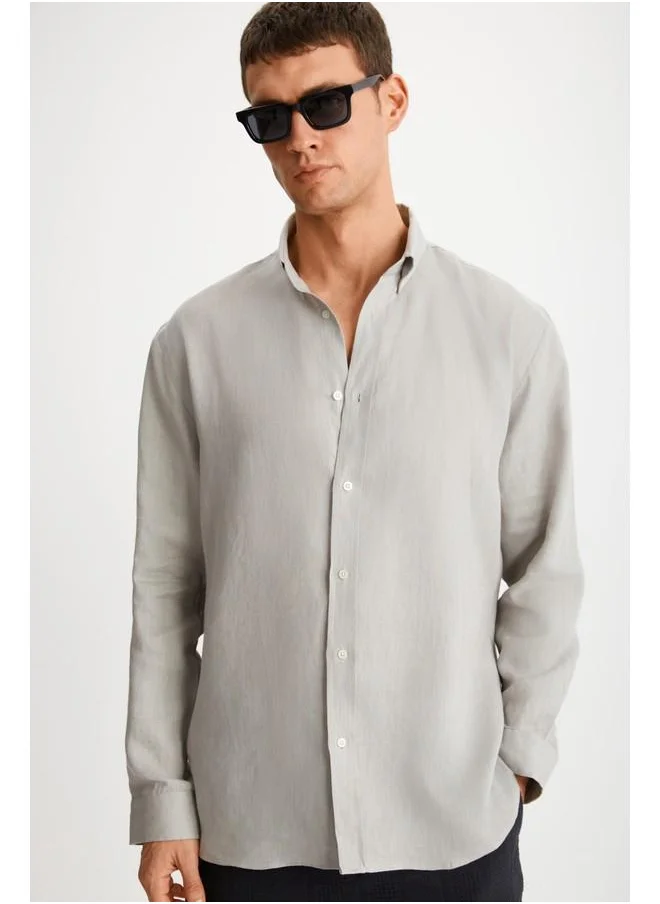 GRIMELANGE Grimelange Hendra Men's Linen Regular Gray Shirt