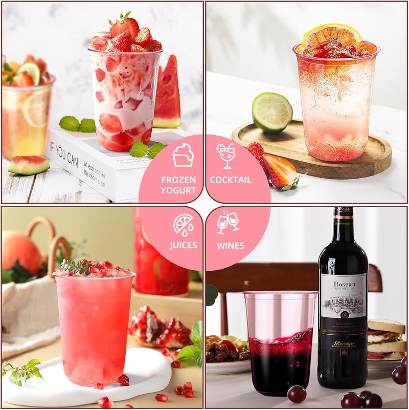 KesaPlan 50 Pcs Pink Plastic Cups 16oz Disposable Stemless Wine Glasses Pink Clear Drinking Cups for Party Plastic Disposable Cups for Cocktail Martini Party Cups for Wedding Birthday Valentines - Image 5