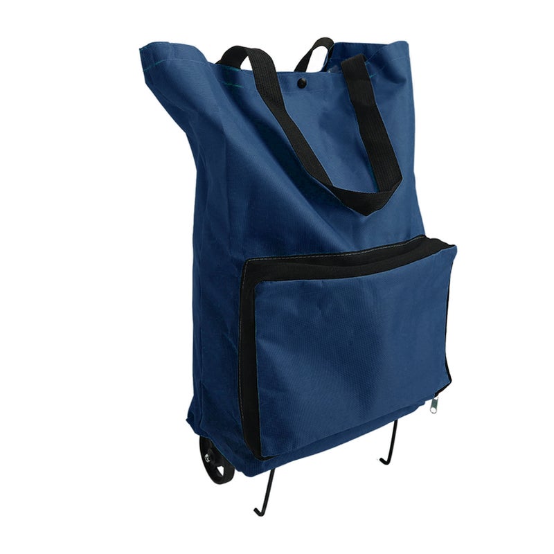 Foldable Shopping Cart: Dark Blue, Large Capacity, Sturdy Design - Foldable Cart Bag for Grocery Shopping, Travel, Camping, Seniors And Girls - Image 3