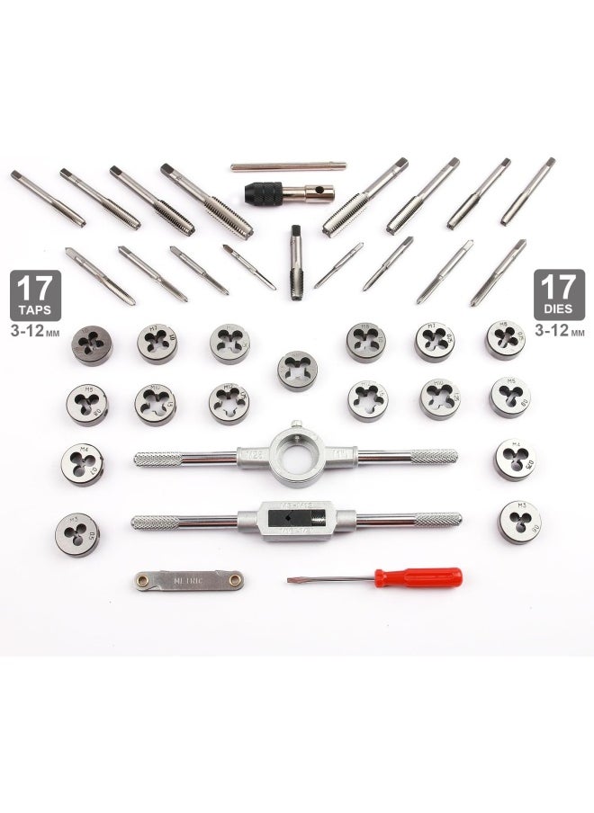 EFFICERE - Efficere 40-Piece Premium Tap And Die Set, Metric Screw Threads M3, M4, M5, M6, M7, M8, M10, M12, Both Coarse And Fine Types | Essential Threading Tool Kit With Complete Handles, Accessories And Case - Image 1