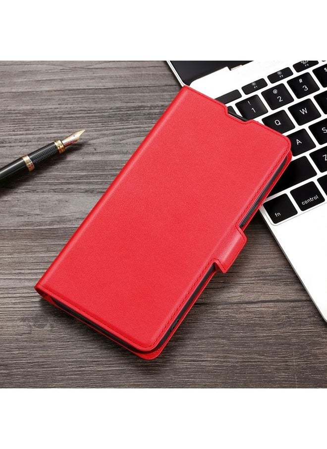 HuHa - Case Cover For Realme 3 Pro Ultra-thin Voltage Side Buckle PU + TPU Leather Phone Case Red - Image 1