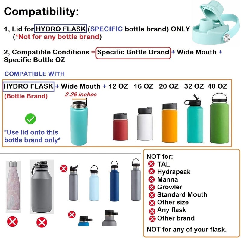 DBIW Lid for Hydro Flask 32 40 oz Wide Mouth, Replacement Lids Compatible with Hydro Flask Wide Mouth Water Bottle, Top Spout Lid with Handle, Wide Mouth Lid Chug Cap Accessories - Image 4
