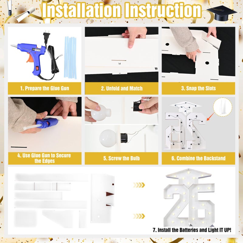 Froova 26 Light Up Numbers Marquee 4.3 FT for 2026 Graduation Decorations Graduation Cap White Large Mosaic Number Lights Sign Cardboard Pre-Cut Frame for Class of 2026 High School College Grad Party - Image 3