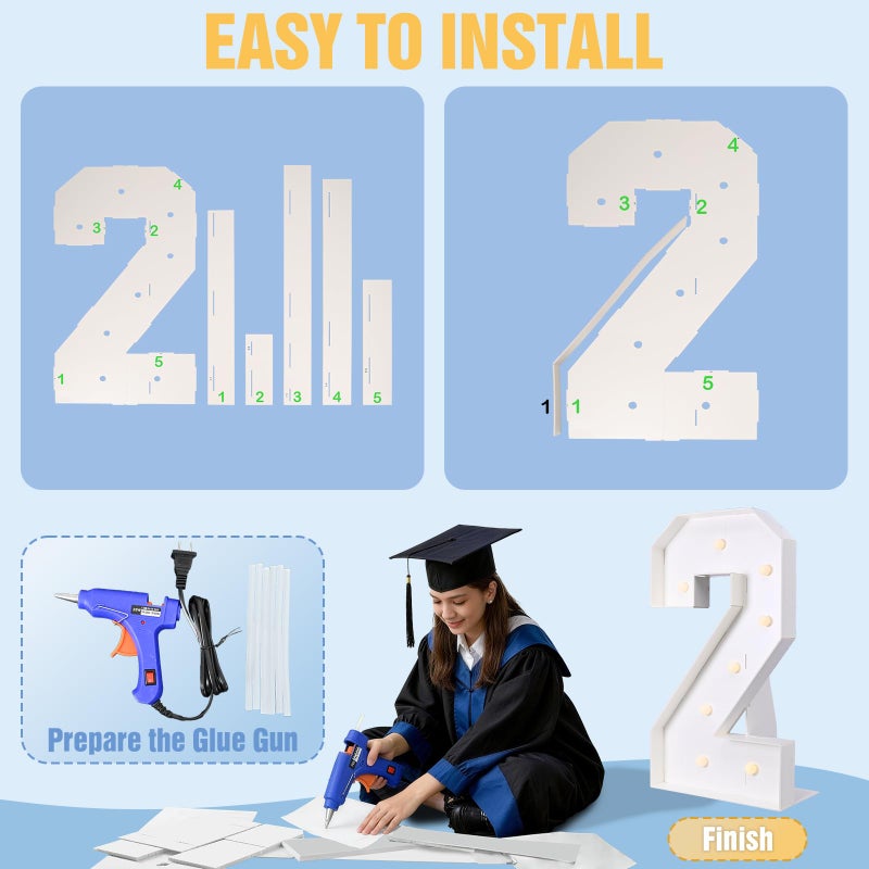 Froova 26 Light Up Numbers Marquee 4.3 FT for 2026 Graduation Decorations Graduation Cap White Large Mosaic Number Lights Sign Cardboard Pre-Cut Frame for Class of 2026 High School College Grad Party - Image 4