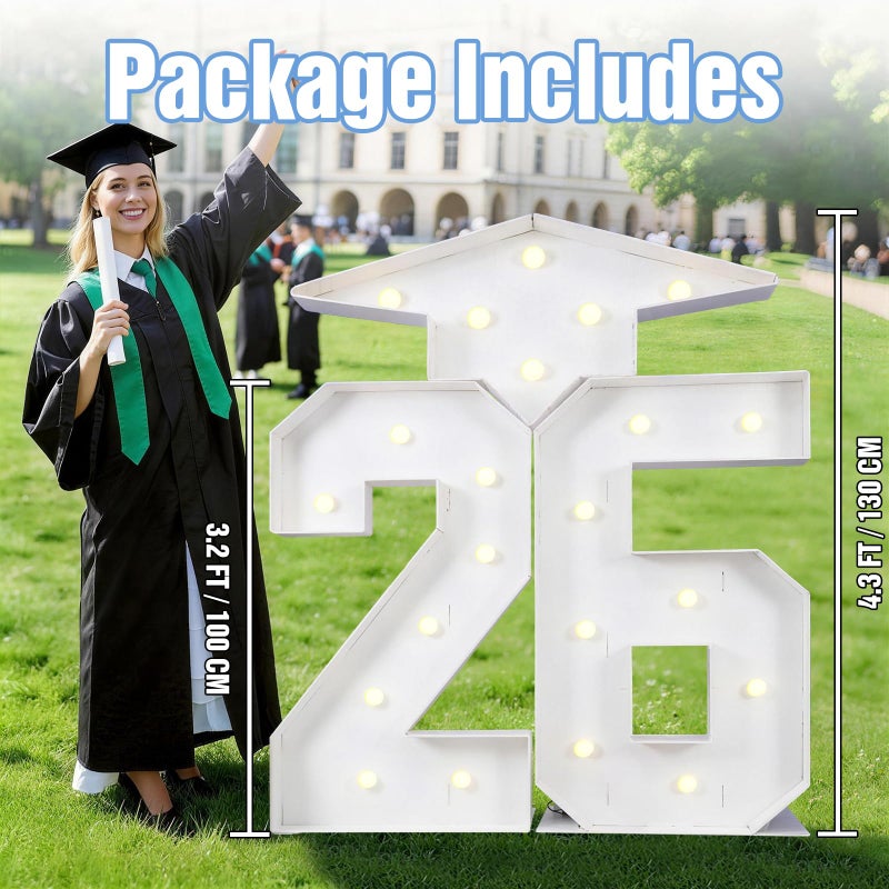 Froova 26 Light Up Numbers Marquee 4.3 FT for 2026 Graduation Decorations Graduation Cap White Large Mosaic Number Lights Sign Cardboard Pre-Cut Frame for Class of 2026 High School College Grad Party - Image 5