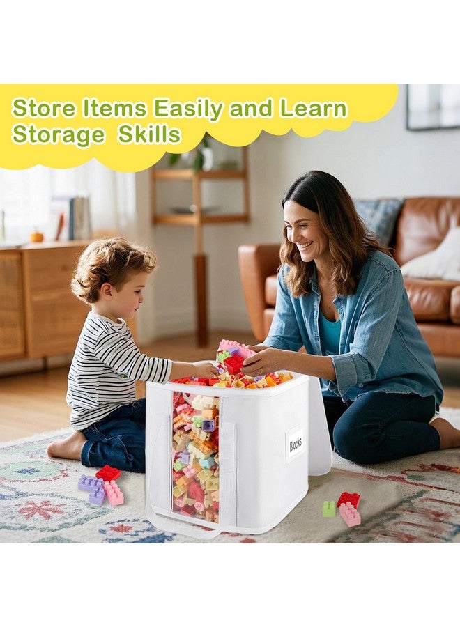 ANROYE 2PCS Toy Cube Storage Bin: Kids Building Blocks Organizer Bag with Zipper Lid & Handles, Clear Foldable Car Toy Container Box for Cubby Shelves, White Small Basket for Living Room, Closet, Playroom - Image 4