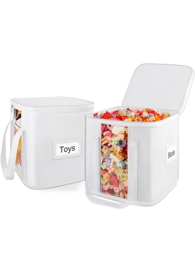 ANROYE 2PCS Toy Cube Storage Bin: Kids Building Blocks Organizer Bag with Zipper Lid & Handles, Clear Foldable Car Toy Container Box for Cubby Shelves, White Small Basket for Living Room, Closet, Playroom - Image 1
