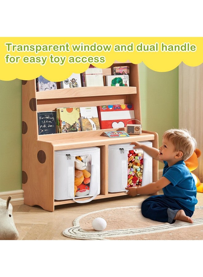 ANROYE 2PCS Toy Cube Storage Bin: Kids Building Blocks Organizer Bag with Zipper Lid & Handles, Clear Foldable Car Toy Container Box for Cubby Shelves, White Small Basket for Living Room, Closet, Playroom - Image 3