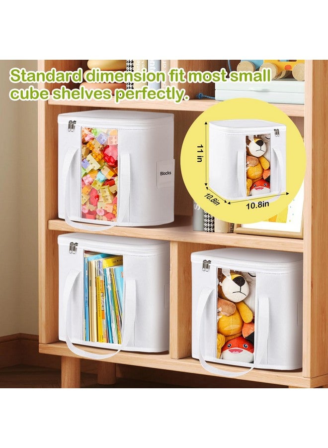 ANROYE 2PCS Toy Cube Storage Bin: Kids Building Blocks Organizer Bag with Zipper Lid & Handles, Clear Foldable Car Toy Container Box for Cubby Shelves, White Small Basket for Living Room, Closet, Playroom - Image 2